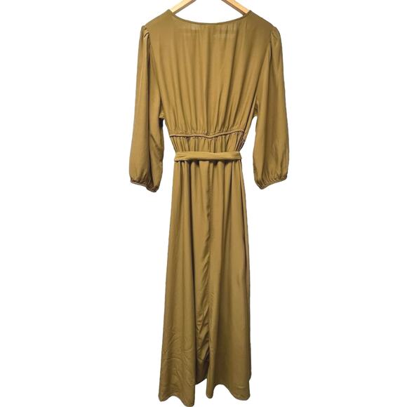 Ava & Viv Faux Wrap Hi-Low Hem Copper Brown 3/4 Sleeve Midi Dress Plus Size 1X - Picture 2 of 5